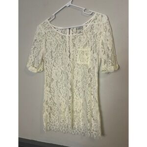 BB Dakota Ivory Lace Dress Short Sleeve Lined Party Cocktail Womens Small